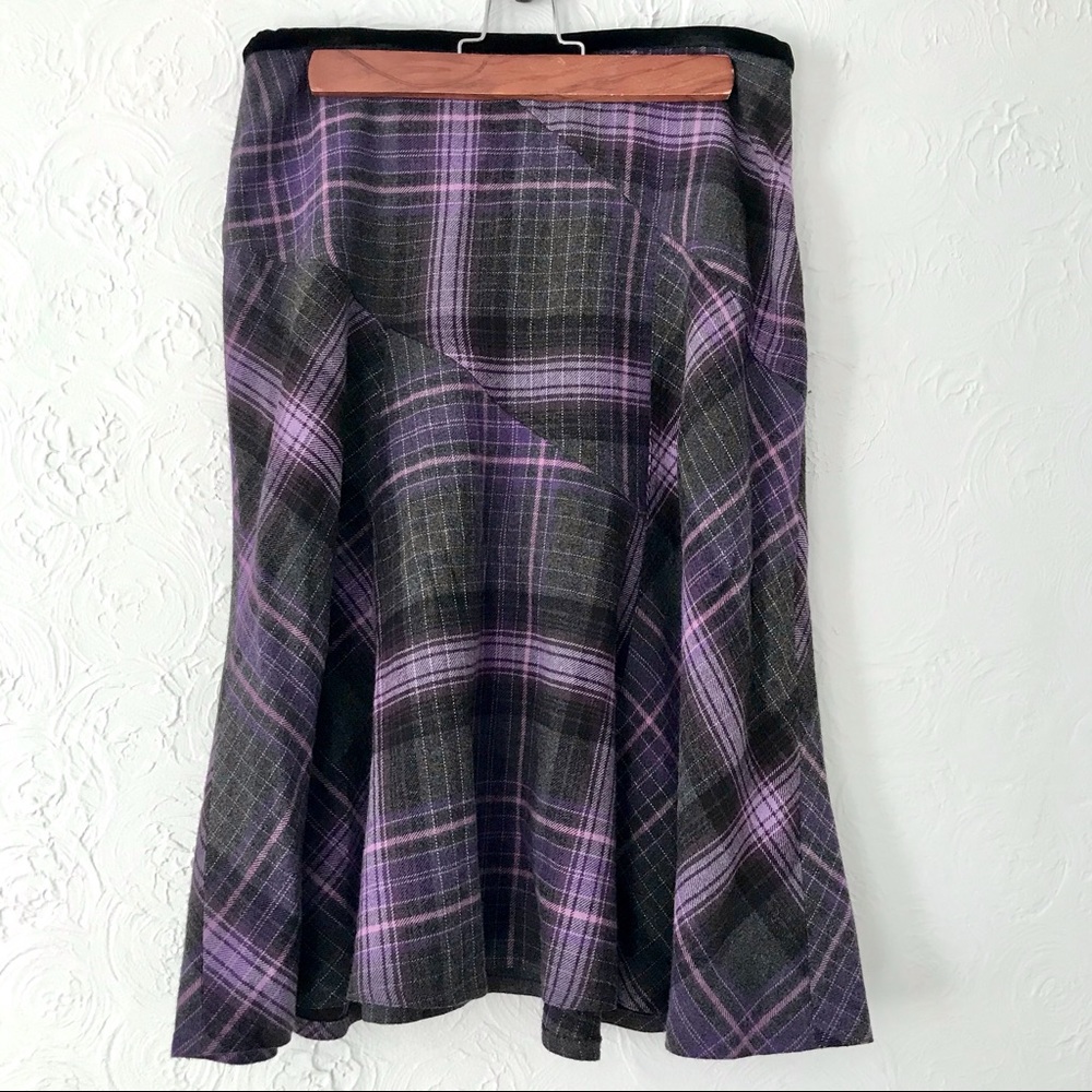 Vintage Nine West Women’s Purple A-line Plaid Wool Blend Skirt, Size 4